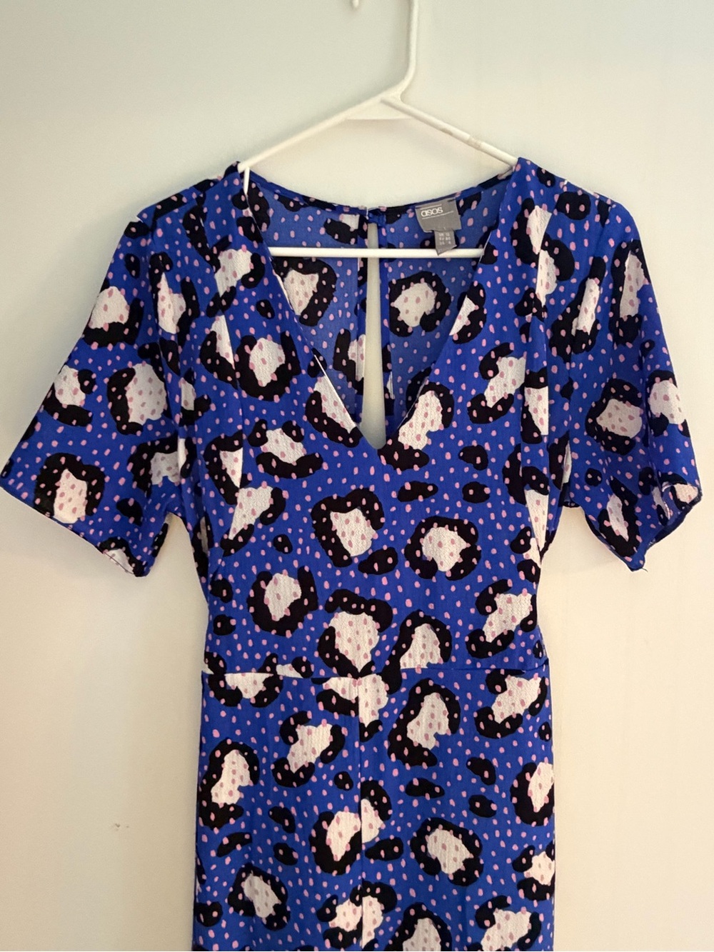 ASOS Blue Leopard-Spot V-Neck Jumpsuit